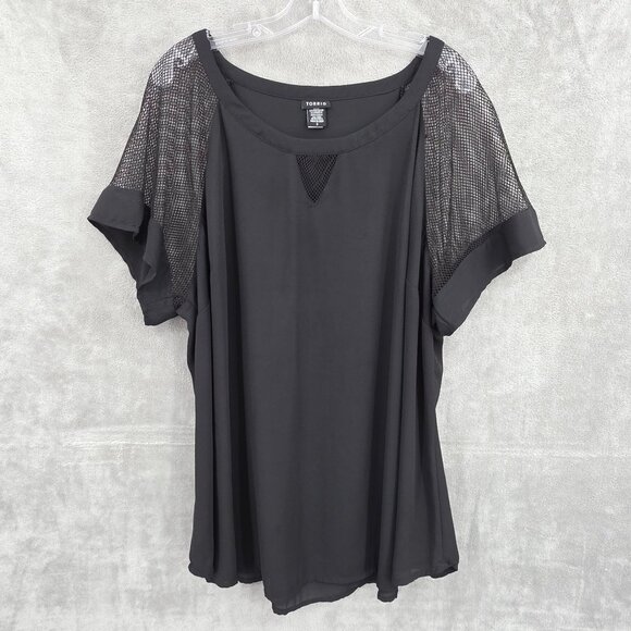 Torrid Fishnet Mesh Raglan Sleeve Blouse 3 Black Semi Sheer Goth Witchcore Biker - Picture 10 of 10